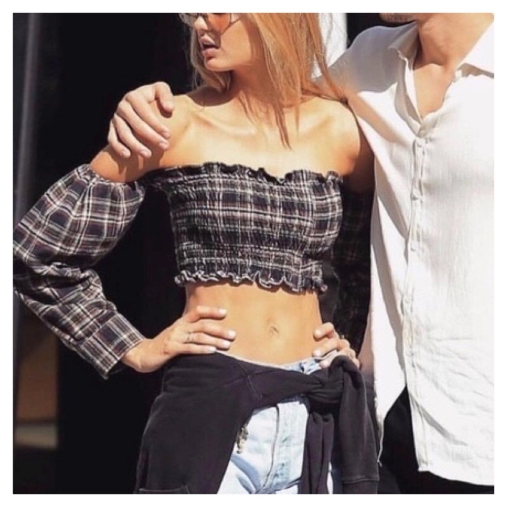 LF Furst of Kind Shirred Crop Top Sleeves NWT $120